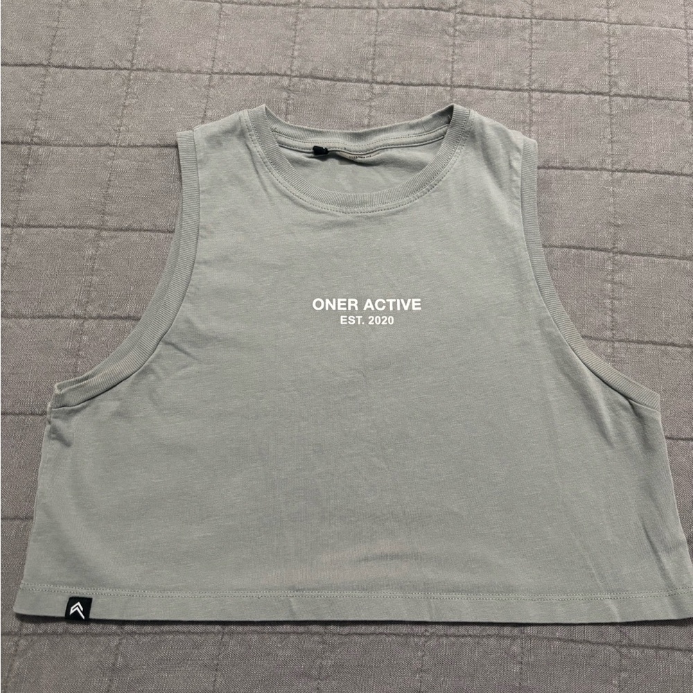 Oner Active Sage Green Cropped Tank with Logo